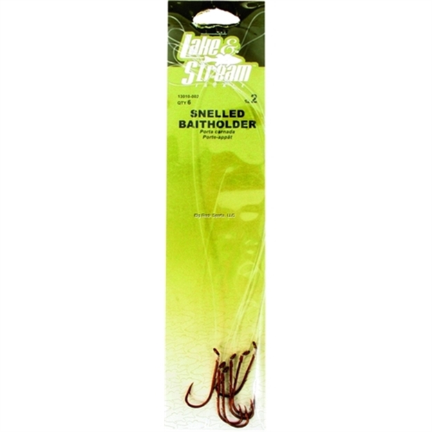 Picture of Eagle Claw Lake & Stream Snelled Hook, Size 2, Baitholder, Bronze, 6 Per Pack