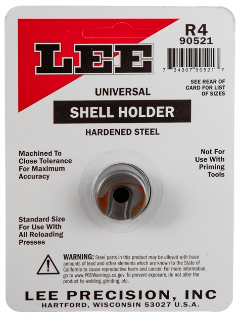 Picture of  Lee Precision 90521 Shell Holder Universal Size #4R Steel Capacity 1 Casing Works With Standard Reloading Press Includes Shell Holder 734307905217