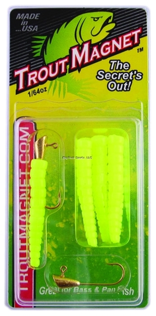 Picture of Leland Lures Trout Magnet 9 Pc. Pack, 1/64 Oz, Chartreuse, 7 Bodies And 2-1/64 OZ Size 8 Jigheads