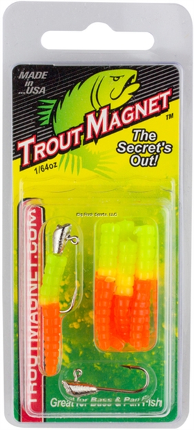 Picture of Leland Lures Trout Magnet 9 Pc. Pack, 1/64 Oz, Chartreuse And Orange, 7 Bodies And 2-1/64 OZ Size 8 Jigheads