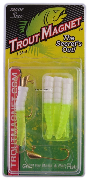 Picture of Leland Lures Trout Magnet 9 Pc. Pack, 1/64 Oz, White/Chartreuse, 7 Bodies And 2-1/64 OZ Size 8 Jigheads