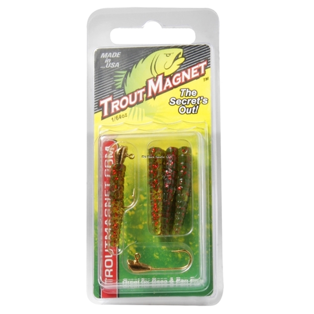 Picture of Leland Lures Trout Magnet 9Pc. Pack, Green Red Flake, 7 Bodies And 2-1/64 OZ Size 8 Jigheads