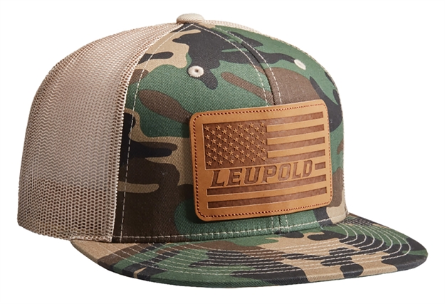 Picture of Leupold 172593 Leather Flag Trucker Hat Woodland Camo/Khaki Osfa