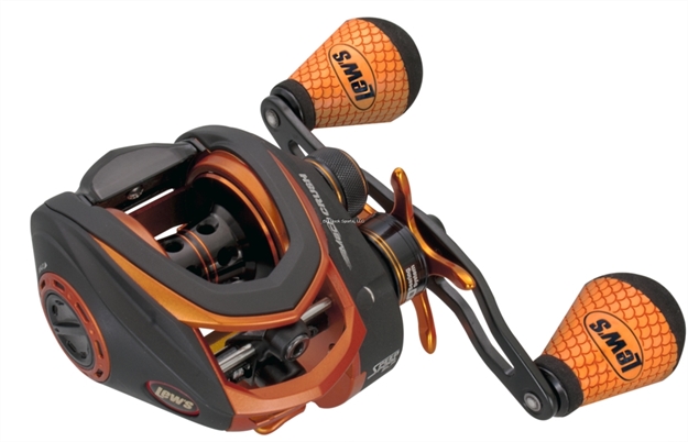 Picture of Lew's Mach Orange Crush Low Profile Baitcast Reel, Lh, 10 Bearings, 7:5:1, 7.3 Oz., 110/12# Capacity, 20# Drag