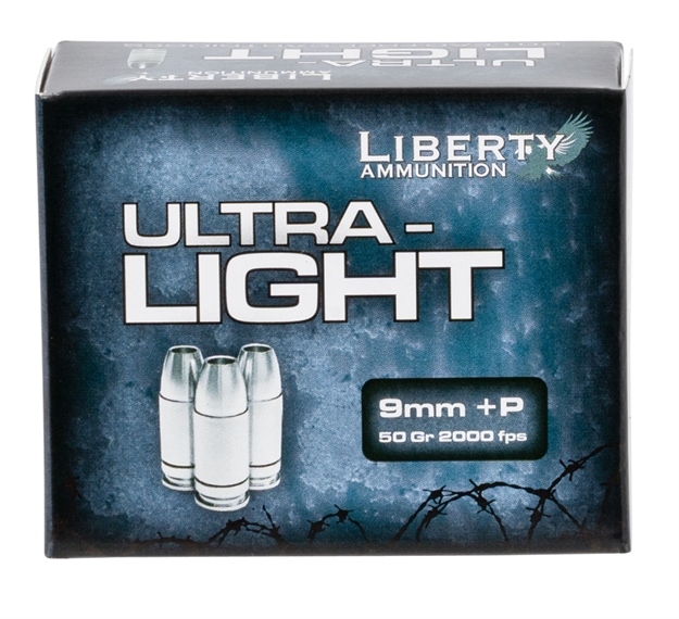 Picture of  Liberty Ammunition Laul9052 Ultra-Light  9Mmluger+P 50Gr Lead Free Fragmenting Hollow Point 20 Per Box/10 Case 019962656439