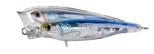 Picture of Livetarget Baitball Glass Minnow Popper, 2 1/2", 1/4 Oz, Feather Tail, Silver/Blue/Green, Floating