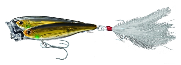 Picture of Livetarget Baitball Glass Minnow Popper, 3", 3/8 Oz, Feather Tail, Gold & Bronze, Floating