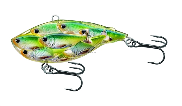 Picture of Livetarget Baitball Yearling Lipless Crankbait, 2 1/2", #4,#6 Hooks, 5/8 Oz, Blue/Chartreuse Shad, Sinking
