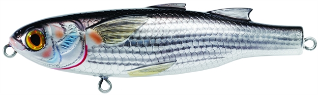 Picture of Livetarget Mullet Topwater Walking Bait, 4", 1 1/8 Oz, #2 Hooks, Silver & Black, Floating