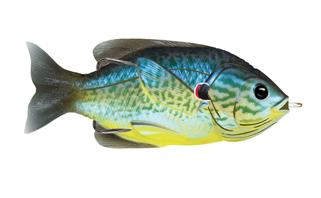 Picture of Livetarget Sunfish Hollow Body Topwater Lure, 3 1/2", 4/0 Hook, 5/8 Oz, Blue/Yellow Pumpkinseed, Floating