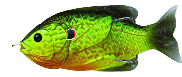 Picture of Livetarget Sunfish Hollow Body Topwater Lure, 3 1/2", 4/0 Hook, 5/8 Oz, Florescent Pumpkinseed, Floating