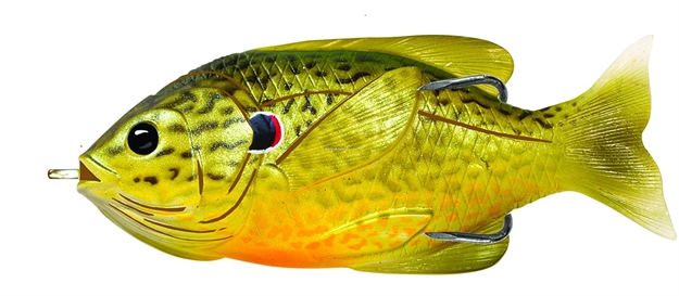Picture of Livetarget Sunfish Hollow Body Topwater Lure, 3 1/2", 4/0 Hook, 5/8 Oz, Green/Bronze Pumpkinseed, Floating