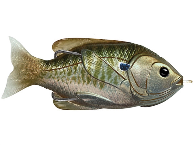 Picture of Livetarget Sunfish Hollow Body Topwater Lure, 3 1/2", 4/0 Hook, 5/8 Oz, Olive/Metallic Bluegill, Floating