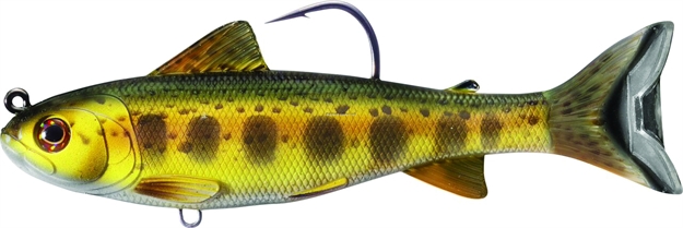Picture of Livetarget Trout (Parr) Swimbait, 5", 8/0 Hook, 1 1/4 Oz, Gold/Olive, Medium Slow Sinking
