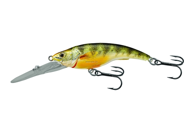 Picture of Livetarget Yellow Perch Deep Dive Banana Bait Trolling Plug, 6'-8', 2 7/8", #6 Hooks, 3/8 Oz, Metallic/Gloss, Floating