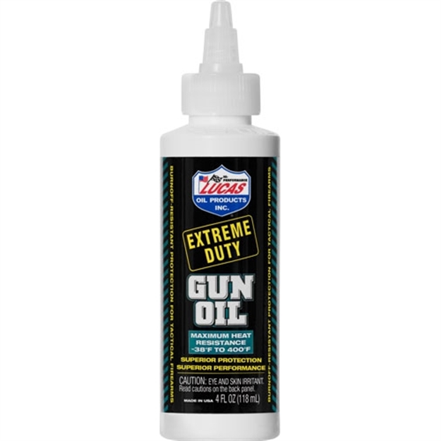 Picture of  Lucas Oil 10877 Extreme Duty Gun Oil Against Heat, Friction, Wear 4 OZ Squeeze Bottle