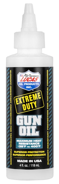 Picture of  Lucas Oil 10877 Extreme Duty Gun Oil Against Heat, Friction, Wear 4 OZ Squeeze Bottle 049807108779