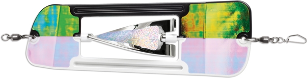 Picture of Luhr Jensen Coyote Cyclone Flasher, 11", Rotating Blade, Ball Bearing Swivels/Welded Rings, Cop Car Crack Glow Moon Jelly