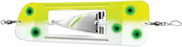 Picture of Luhr Jensen Coyote Cyclone Flasher, 11", Rotating Blade, Ball Bearing Swivels/Welded Rings, Frog Racer Glow Moon Jelly