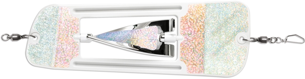 Picture of Luhr Jensen Coyote Cyclone Flasher, 11", Rotating Blade, Ball Bearing Swivels/Welded Rings, White Crack Glow Moon Jelly