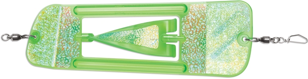 Picture of Luhr Jensen Coyote Cylone Flasher, 8-3/8", Rotating Blade, Ball Bearing Swivels/Welded Rings, Fish Candy Chartreuse Moon Jelly UV