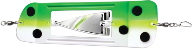 Picture of Luhr Jensen Coyote Cylone Flasher, 8-3/8", Rotating Blade, Ball Bearing Swivels/Welded Rings, Froggy Glow Moon Jelly