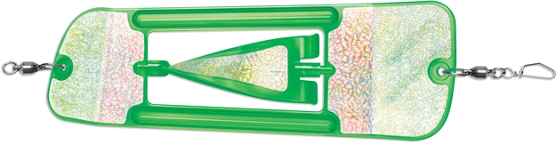 Picture of Luhr Jensen Coyote Cylone Flasher, 8-3/8", Rotating Blade, Ball Bearing Swivels/Welded Rings, Green Crack Glow Moon Jelly