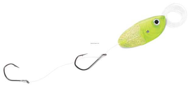 Picture of Luhr Jensen Cut Bait Head With Rigging, 48" 40 Lb. Sufix Fluorcarbon Leader, 2 Snelled Vmc 4/0 Hooks,  Fish Candy UV Chartreuse