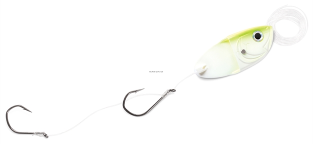 Picture of Luhr Jensen Cut Bait Head With Rigging, 48" 40 Lb. Sufix Fluorcarbon Leader, 2 Snelled Vmc 4/0 Hooks, Chartreuse Glow