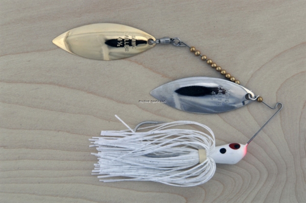 Picture of Lunker Lure Proven Winner Double Blade Spinnerbait, 3/4 Oz, White Head/White Silver Flake Skirt, Willow