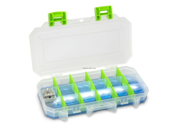 Picture of Lure Lock Small Box - 3 Cavity W/ Tak Logic Liner Led Light Clear W/ Green Accent