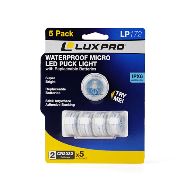 Picture of Luxpro 5-Pack Waterproof Micro Led Puck Lights, Batteries Replaceable, Batteries Included, Stick Anywhere