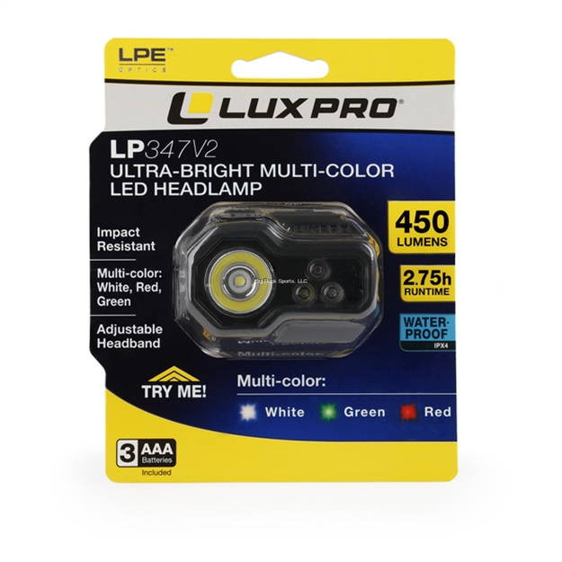 Picture of Luxpro Ultra Bright 450 Lumen Led Headlamp, Multi-Color 6-Modes, 3Xaaa Included, Adjustable Headband