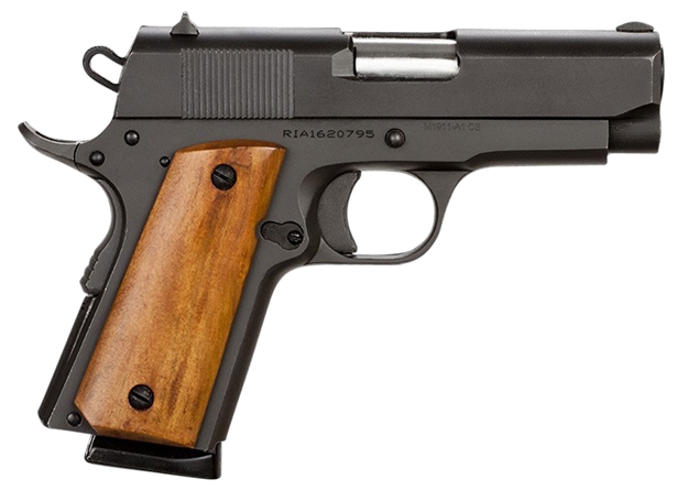 Picture of  Rock Island 51416 GI Standard CS *Ca Compliant 45 Acp 7+1 3.50" Stainless Bull Barrel, Black Parkerized Serrated Steel Slide, Black Parkerized Steel Frame W/Beavertail, Wood Grip, Right Hand 806015514169