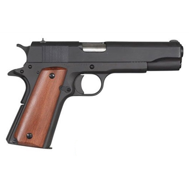 Picture of  Rock Island 51615 GI Standard FS 9Mm Luger Caliber With 5" Barrel, 10+1 Capacity, Overall Black Parkerized Finish Steel, Beavertail Frame, Serrated Slide & Black Rubber Grip 806015516156
