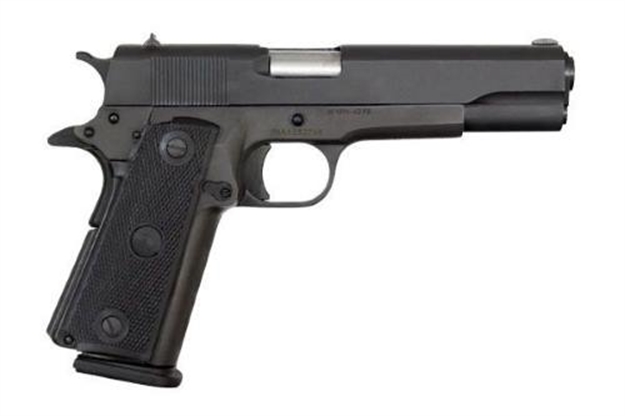 Picture of  Rock Island 51453 GI Standard Fshc *Ca Compliant 45 Acp Caliber With 5" Barrel, 10+1 Capacity, Overall Black Parkerized Finish Steel, Beavertail Frame, Serrated Slide & Black Rubber Grip 806015514534