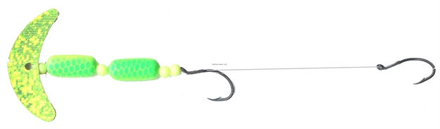 Picture of Mack's Lure Cha Cha Crawler Rig, (2) #4 Hooks, 72# Leader, 1.5" Blade, Chrt Sparkle Smile Blade/Chrt/Grn Scale Pill, Floating