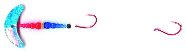 Picture of Mack's Lure Double Whammy Pro Spinner Rig, (2) #4 Hooks, 72" Leader, Blue Sparkle Smile Blade/Flo Orange/Flo Blue Bead