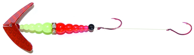 Picture of Mack's Lure Double Whammy Pro Spinner Rig, (2) #4 Hooks, 72" Leader, Copper Scale Smile Blade/Glow/Flo Orange Bead
