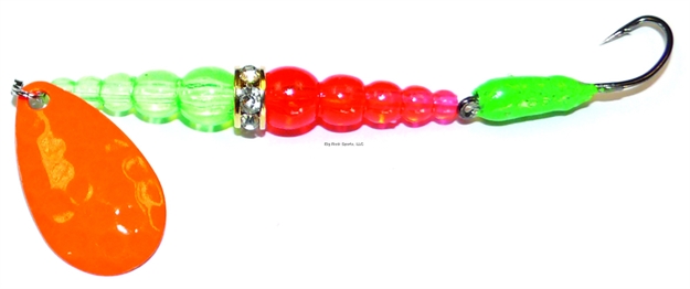 Picture of Mack's Lure Kokanee Killer, #8 Single Hook, 48" Leader, Orange Blade/Flo Green/Flo Orange Bead/Green Glo Hook