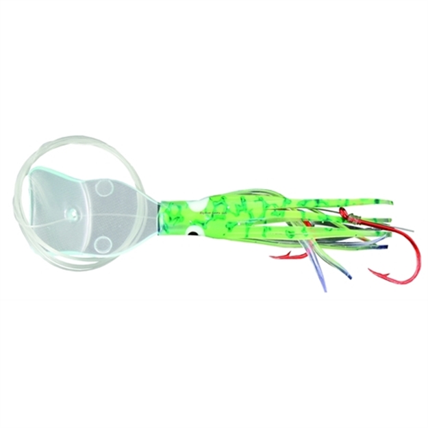 Picture of Macks Lure Pee Wee Pre-Tied Wiggle Hoochie With Action Bill, 1 1/2", UV Chartreuse/Green