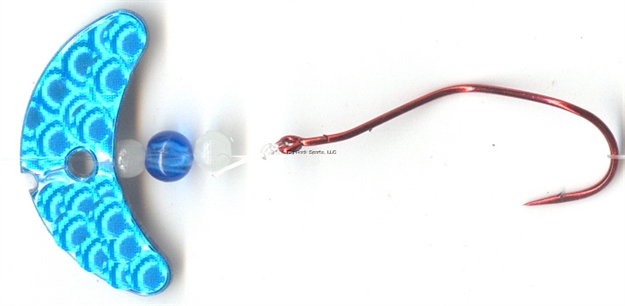 Picture of Mack's Lure Smile Blade Slow Death Rig, #2 Hook, Blue Scale Smile Blade/Glo White Bead/Flo Blue Center Bead