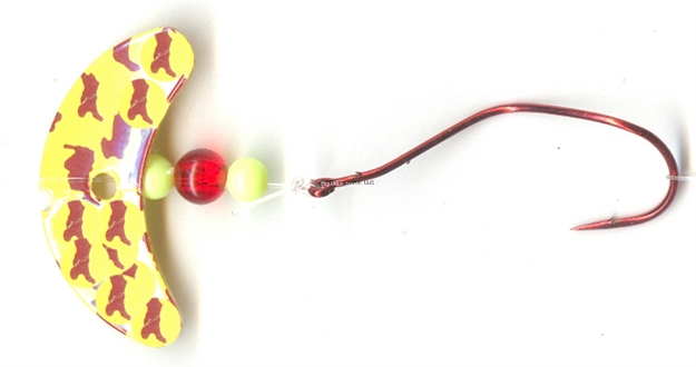 Picture of Mack's Lure Smile Blade Slow Death Rig, #2 Hook, Chartreuse Red Tiger Smile Blade/Yellow Chartreuse Bead/Ruby Center Bead
