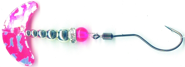 Picture of Mack's Lure Smile Blade Spindrift Trout Spinner, #2 Hook, 48" Leader, Red Silver Tiger Smile Blade/Silver/Flo Orange Bead