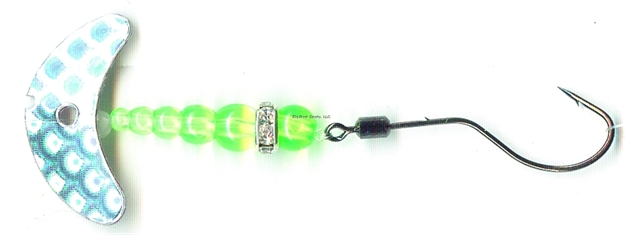 Picture of Mack's Lure Smile Blade Spindrift Trout Spinner, #2 Hook, 48" Leader, Silver Scale Smile Blade/Flo Chartreuse Bead