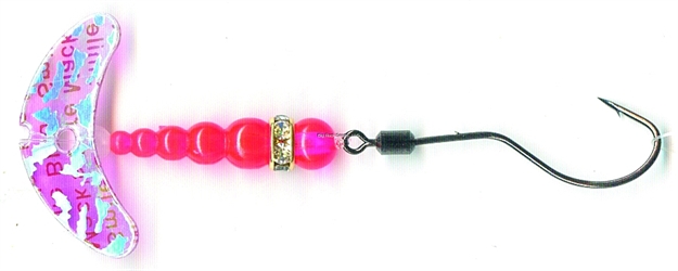 Picture of Mack's Lure Smile Blade Spindrift Trout Spinner, #2 Hook, 48" Leader, Transparent Silver Tiger Smile Blade/Flo Orange Bead