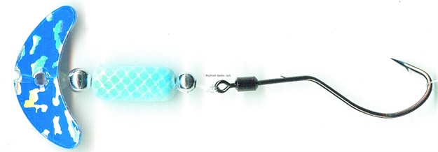 Picture of Mack's Lure Smile Blade Spindrift Walleye Spinner, #1 Hook, 72" Leader, Blue Silver Tiger Smile Blade/White Blue Scale Pill