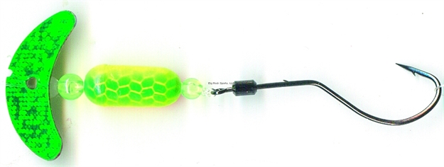 Picture of Mack's Lure Smile Blade Spindrift Walleye Spinner, #1 Hook, 72" Leader, Green Sparkle Smile Blade/Chrt Org/Green Scale Pill