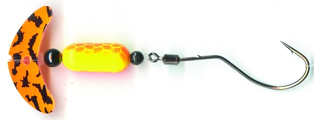 Picture of Mack's Lure Smile Blade Spindrift Walleye Spinner, #1 Hook, 72" Leader, Orange Black Tiger Smile Blade/Chrt Org Scale Pill