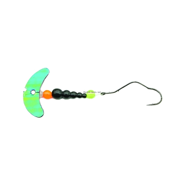 Picture of Mack's Lure Smile Blade Super Slow Death Rig, #1 Hook, Motor Oil Smile Blade/Black Tapered Bead/Flo Fire Orange/Flo Chartreuse Bead